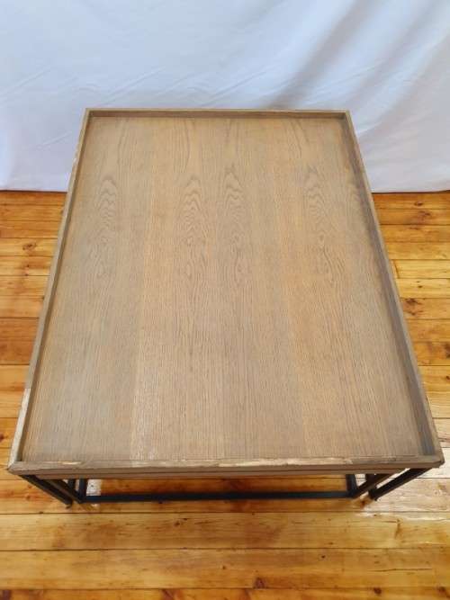 A stylish Oak veneer double coffee table set on metal legs-Xmas sale