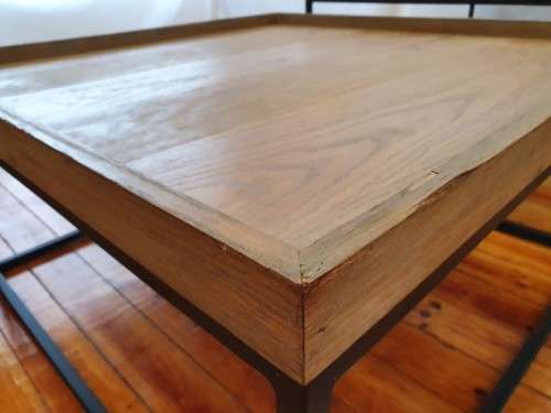 A stylish Oak veneer double coffee table set on metal legs-Xmas sale
