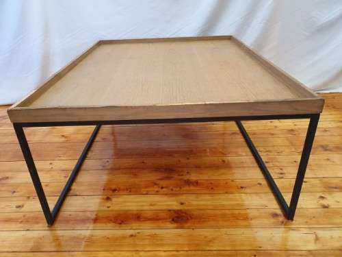 A stylish Oak veneer double coffee table set on metal legs-Xmas sale