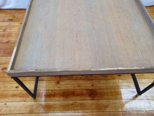 A stylish Oak veneer double coffee table set on metal legs-Xmas sale