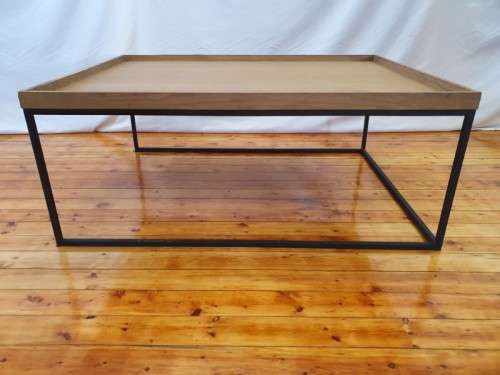 A stylish Oak veneer double coffee table set on metal legs-Xmas sale