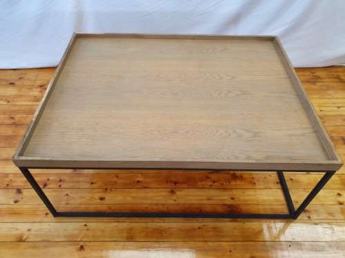 A stylish Oak veneer double coffee table set on metal legs-Xmas sale