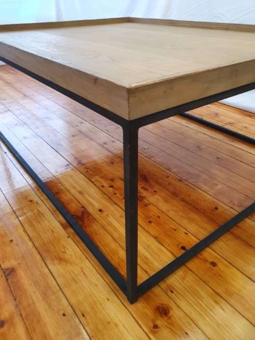 A stylish Oak veneer double coffee table set on metal legs-Xmas sale