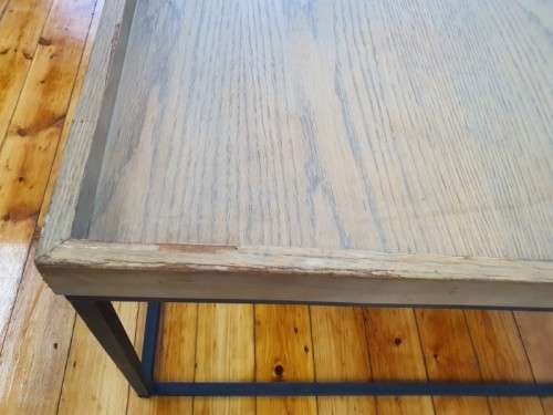 A stylish Oak veneer double coffee table set on metal legs-Xmas sale