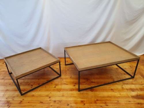 A stylish Oak veneer double coffee table set on metal legs-Xmas sale