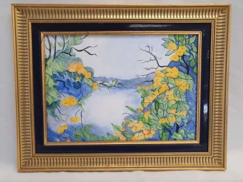 A beautiful framed tile painting of Yellow blossoms. Xmas sale