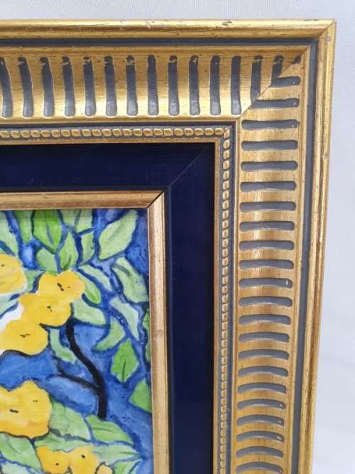 A beautiful framed tile painting of Yellow blossoms. Xmas sale