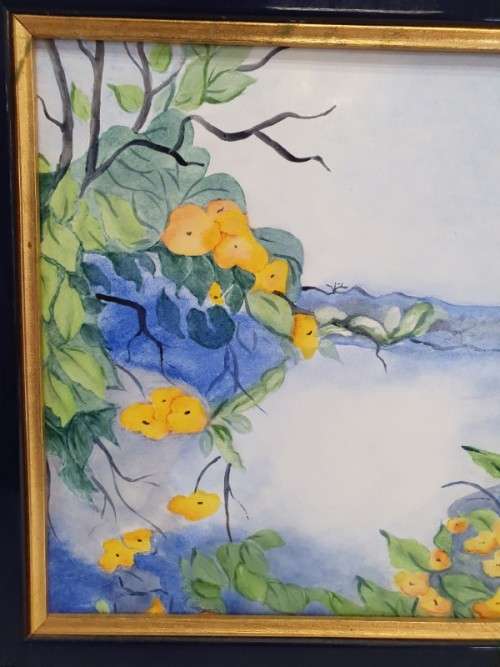 A beautiful framed tile painting of Yellow blossoms. Xmas sale