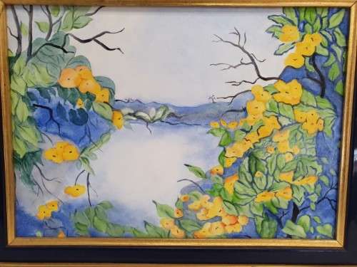 A beautiful framed tile painting of Yellow blossoms. Xmas sale