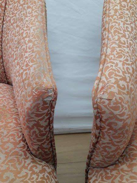 A stunning white wood base arm chair for restoration