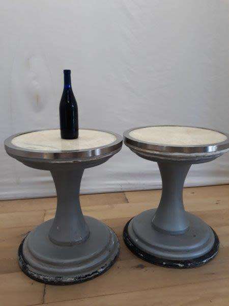 A set of two Marble top round occasional tables