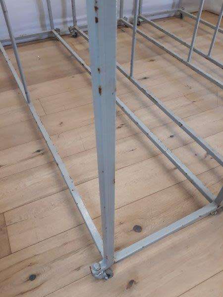 3 industrial size metal clothes hanging rails on wheels