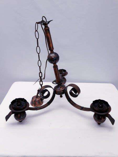 2 stunning vintage three-arm copper ceiling light/ chandelier, perfect in informal rooms-