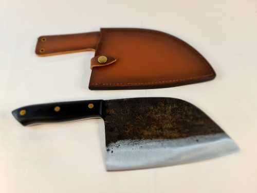 Hammer Forged High Carbon Steel Full Tang Butcher Cleaver with Leather Sheath