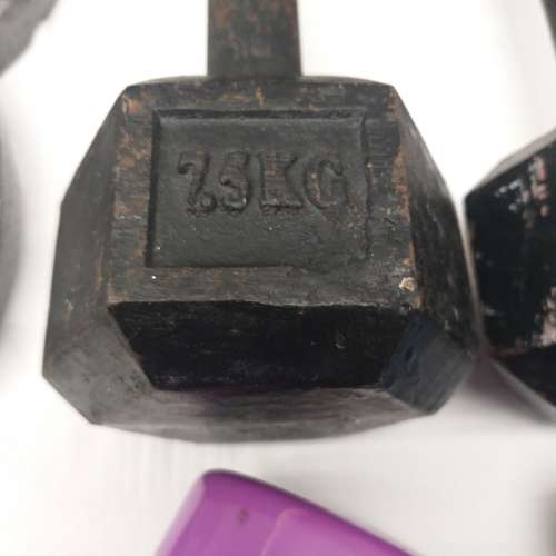An awesome collection of assorted gym dumbbells and weights ranging in weights between 1kg and 7.5kg