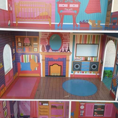 An incredible large (115cm high) dolls house with various rooms and dolls house funiture