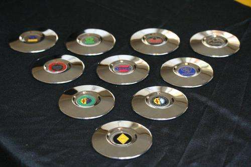 AWESOME ASSORTED CAR MINI HUB-CAPS (BADGES)! THESE ARE VERY COOL - 10 IN TOTAL...