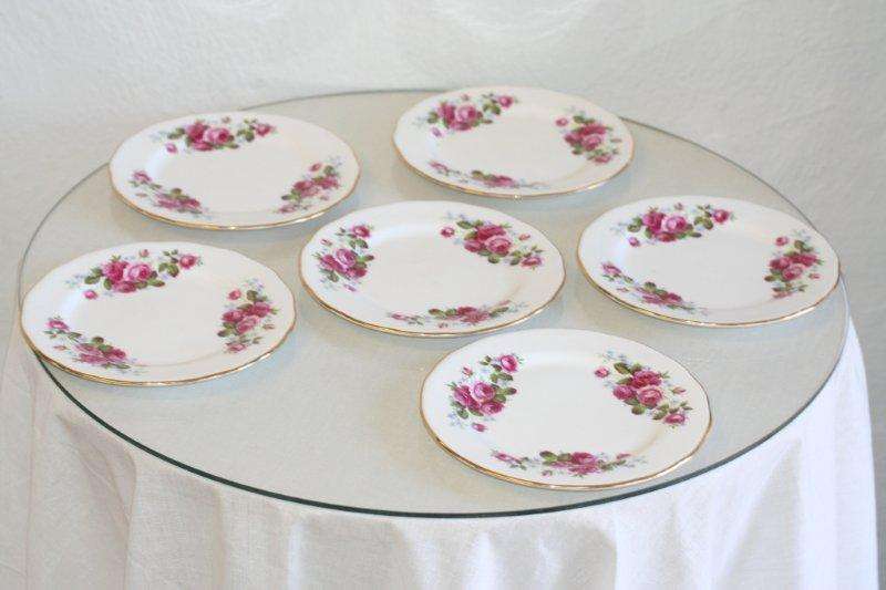 WOW!!! 6 QUEEN ANNE BONE CHINA CAKE PLATES!!! STUNNING SET IN GOOD CONDITION! 1 BID FOR ALL...
