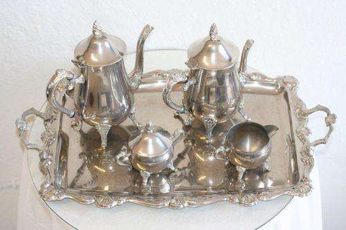 A BEAUTIFUL OLD COFFEE AND TEA SET ON A TRAY - SERVE IN STYLE! OLD AND VERY UNIQUE!!!