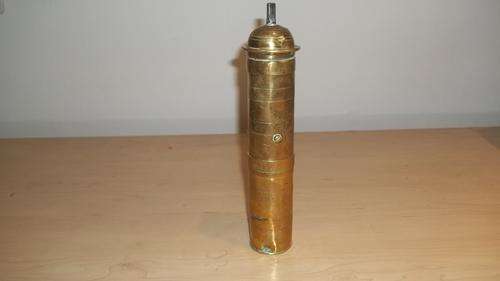 A SUPERB AND VERY RARE ANTIQUE SOLID BRASS COFFEE GRINDER OF TURKISH ORIGIN WITH ENGRAVED DETAILING