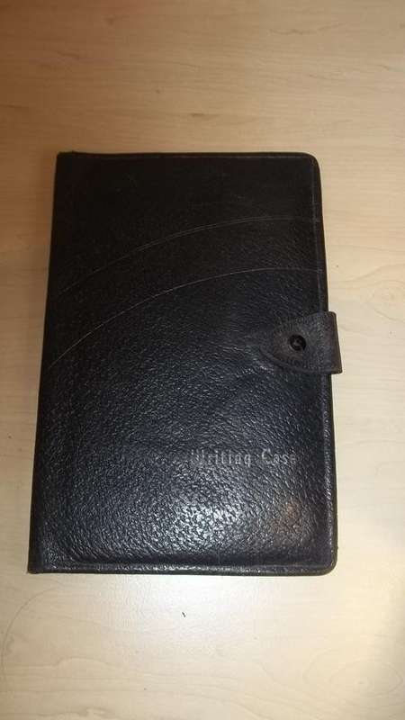 BEAUTIFUL ANTIQUE LEATHER WRITING CASE WITH COMPARTMENTS FOR STAMPS, ENVELOPES, LETTERS, WRITING PAD