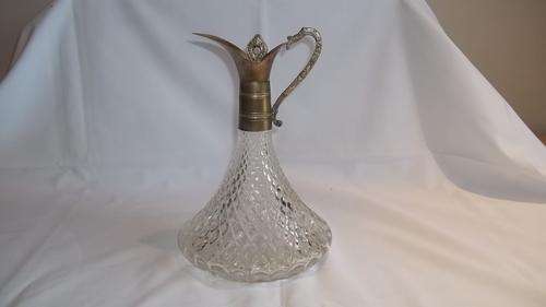ABSOLUTELY EXQUISITE GLASS DECANTER WITH SILVER PLATED SPOUT AND ORIGINAL STOPPER