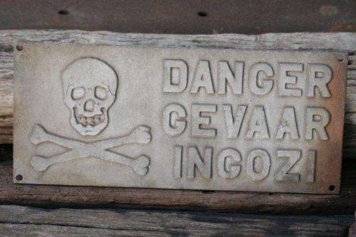 AWESOME ANTIQUE SOLID & HEAVY CAST DANGER SIGN!!! RARE, VALUABLE AND TOTALLY COOL!!!