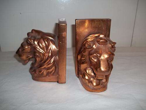 EXQUISITE COPPER COATED LIONHEAD BOOK ENDS IN FANTASTIC CONDITION
