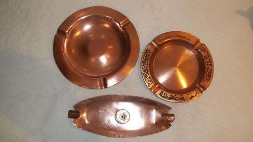***JOB LOT*** THREE BEAUTIFUL VINTAGE RHODESIAN MADE COPPER ASHTRAYS - IDEAL FOR AROUND YOUR BAR