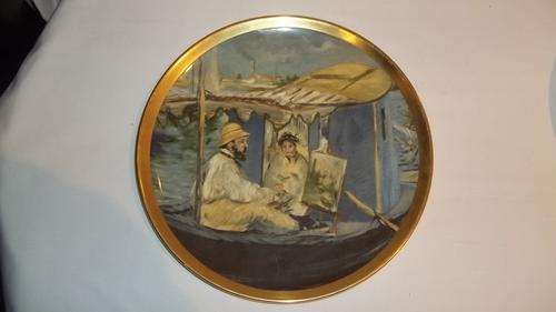 MAGNIFICENT RARE CROWN STAFFORDSHIRE "FAMOUS ARTISTS PAINTINGS" WALL PLATES WITH 22ct GOLD RIM