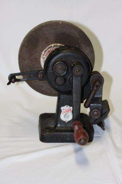 STUNNING ANTIQUE IXION GRINDING STONE / GRINDING WHEEL/ WET STONE /KNIFE SHARPENING STONE! AWESOME!