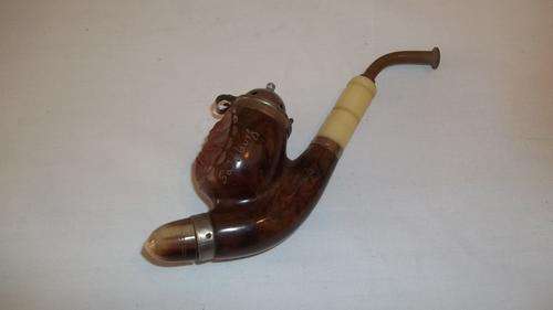 WOW!!! A MAGNIFICENT VINTAGE "STANDARD OLD BRIAR" LID BOOT PIPE WITH ANIMAL HORN AND WOOD FINISHINGS