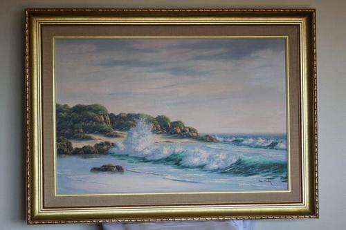 A STUNNING LARGE ORIGINAL PAUL MUNRO SEASCAPE OIL PAINTING WITH A STUNNING FRAME! BEAUTIFUL ART....