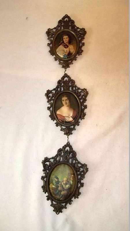 A SET OF THREE ITALIAN MADE "ANTIQUE"? LOOKING FRAMES WITH SILK TRANSFER PICTURES IN THE FRAMES