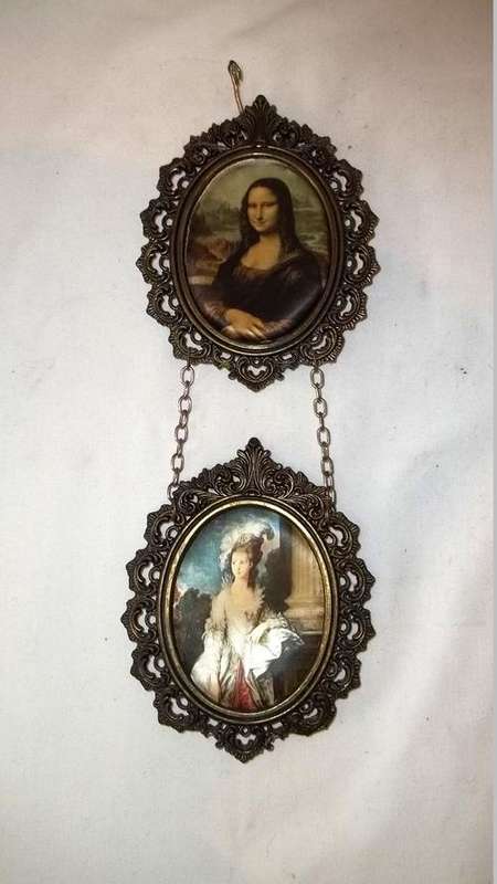 A SET OF TWO ITALIAN MADE "ANTIQUE"? LOOKING FRAMES WITH SILK TRANSFER PICTURES IN THE FRAMES