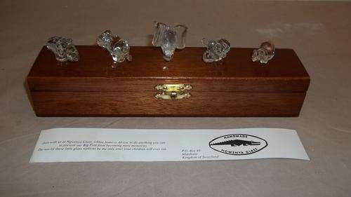 A MAGNIFICENT BOXED SET OF HAND BLOWN NGWENYA "AFRICA's BIG 5" GLASS ANIMALS