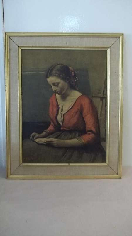 AN AWESOME REPRODUCED PRINT OF WORLD FAMOUS ARTIST CAMILLE COROT's 1845 PAINTING "A GIRL READING"