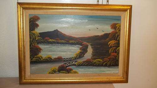 A VERY UNUSUAL EXQUISITE "SURREAL" FRAMED OIL ON CANVAS LANDSCAPE PAINING BY ARTIST SALIMUS