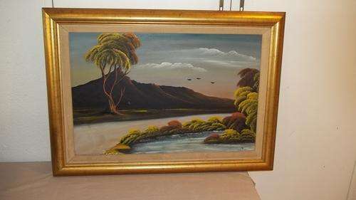 A VERY UNUSUAL AMAZING "SURREAL" FRAMED OIL ON CANVAS LANDSCAPE PAINING BY ARTIST SALIMUS