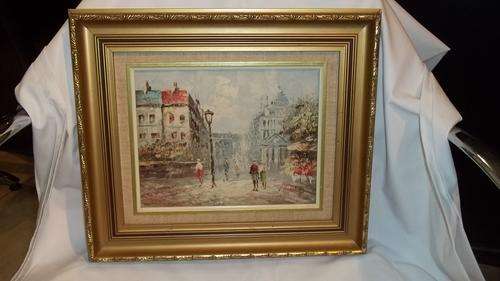 A FANTASTIC ORIGINAL FRAMED V. BURNETT OIL ON CANVAS PARISIAN STREET SCENE PAINTING