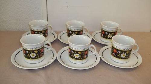 A FANTASTIC RIDGWAY IRONSTONE OF ENGLAND "TYROL PATTERN" SET OF SIX CUPS AND SAUCERS