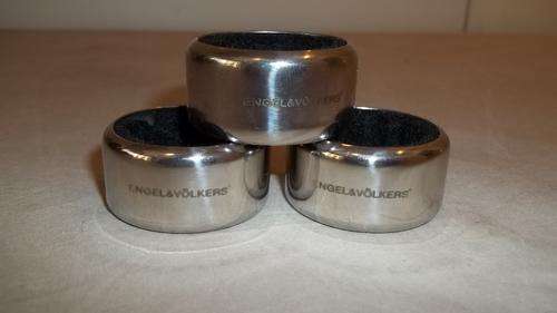THREE BEAUTIFUL "BRANDED" SILVER PLATED WINE BOTTLE ANTI-DRIP RINGS WITH VELVET LINING