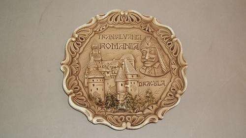 AN AMAZING AND QUITE UNUSUAL CERAMIC ROMANIA/ TRANSILVANIA "DRACULA" PLAQUE IN IT'S ORIGINAL BOX