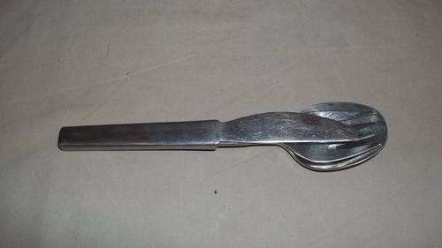 AN AMAZING STAINLESS STEEL MILITARY "PIK STEL" CUTLERY SET WITH SPOON, KNIFE AND FORK