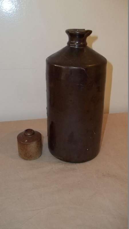 TWO AWESOME BROWN GLAZED STONEWARE JARS/ BOTTLES - IDEAL FOR A FARM STYLE KITCHEN