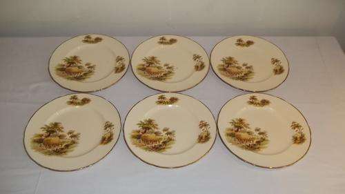 AN AWESOME VINTAGE ALFRED MEAKIN OF ENGLAND "THE HAYRIDE" SERIES SET OF SIX DINNER PLATES