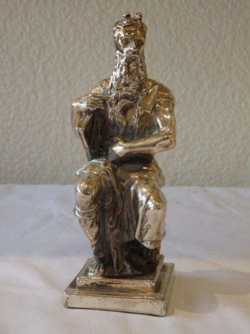 A SPECTACULAR AND RARE BEN-ZION OF ISRAEL STERLING SILVER FIGURINE OF MOSES WITH THE 10 COMMANDMENTS