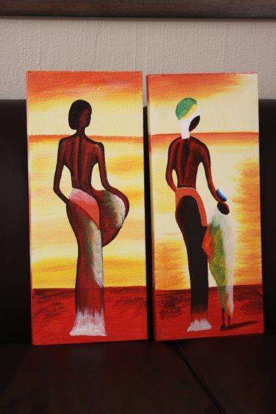 TWO AWESOME ORIGINAL AFRICAN ABSTRACT OIL PAINTING ON CANVAS! BEAUTIFUL AND SELLING FOR A BARGAIN