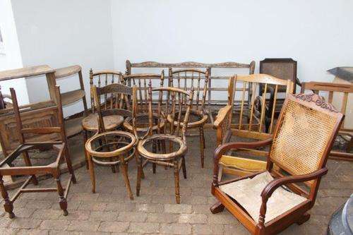 ***JOB LOT*** FURNITURE FOR RESTORATION!!! 2 MECH ROCKERS, CABINET, CHAIRS, COUCH. ONE BID FOR ALL!!
