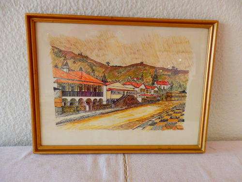 A STUNNING FRAMED SKETCH BY SOUTH AFRICAN ARTIST RAY HUGHES OF SIMONSTOWN DATED DECEMBER 1968